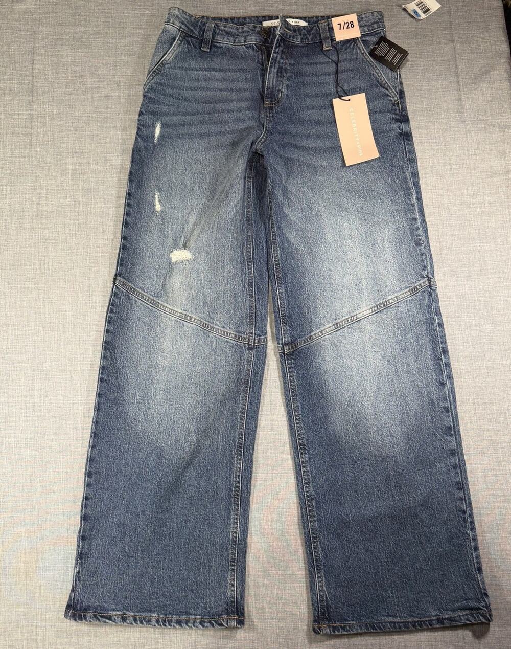 Celebrity Pink Womens Wide Leg Med Rise Blue Denim Jeans Size 7/28 NWT Wicket